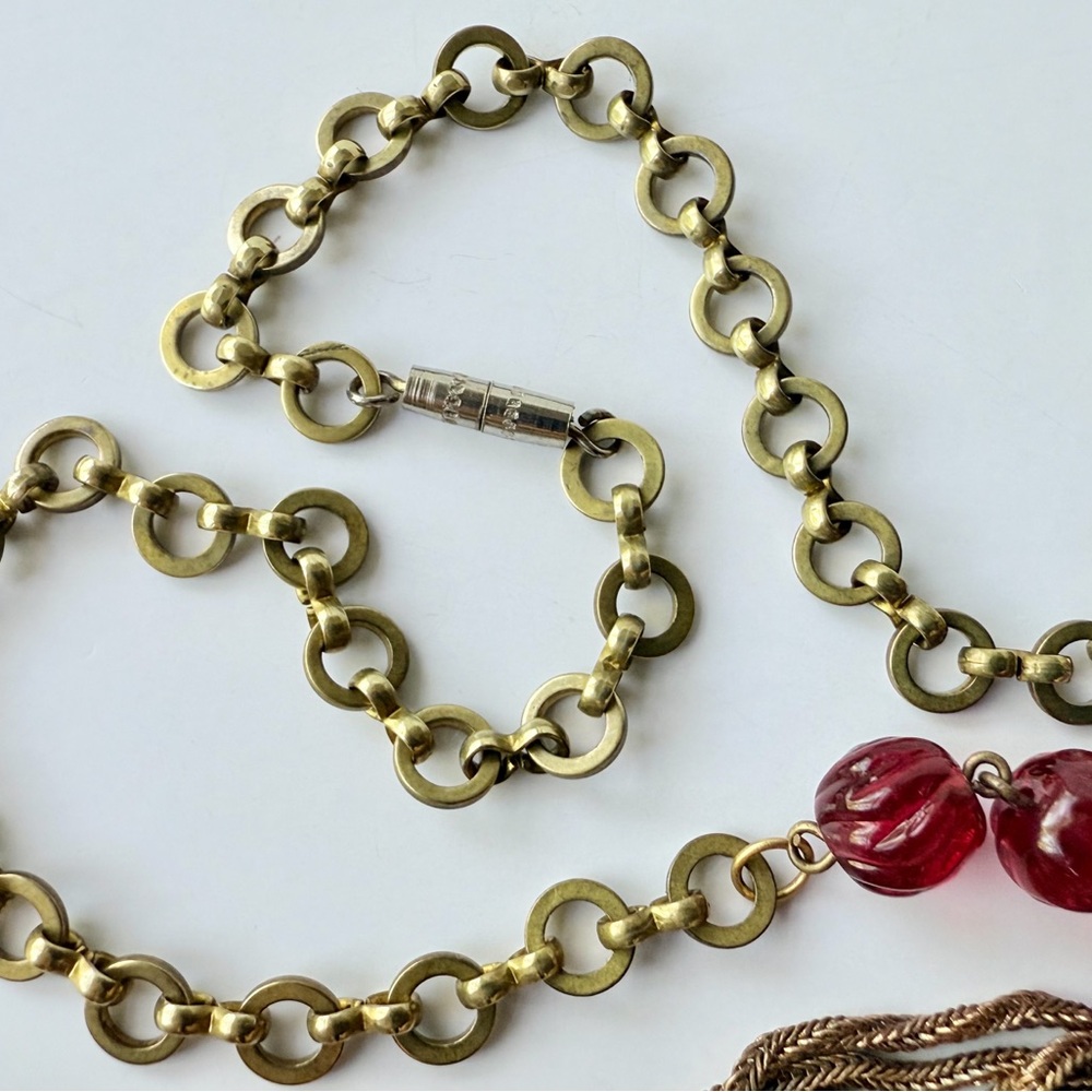 Vintage Louis Rousselet French Couture Red Glass Melon Bead Drop Chain Necklace - Picture 6 of 16